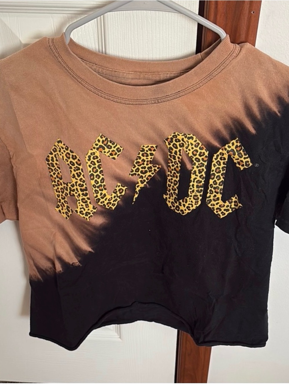 AC/DC Brown and Black Dip-Dye Tee with Leopard Logo